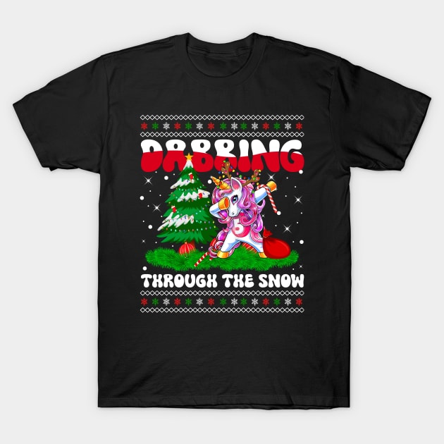 Dabbing Through The Snow Unicorn Christmas Lights Pink Girls T-Shirt by wonderws